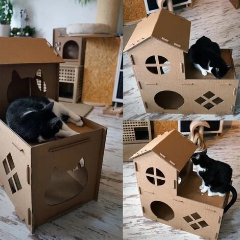 WILTEC Maison Chat Tour Colonne Carton Niche Système De Raccord Robuste Maisonnette Fenêtre Divers étages – Image 2