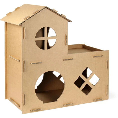 WILTEC Maison Chat Tour Colonne Carton Niche Système De Raccord Robuste Maisonnette Fenêtre Divers étages – Image 3