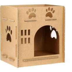 WILTEC Maison Pour Chats Carrée Niche En Carton Entrée Fenêtre Et Système De Raccordement Nichoir