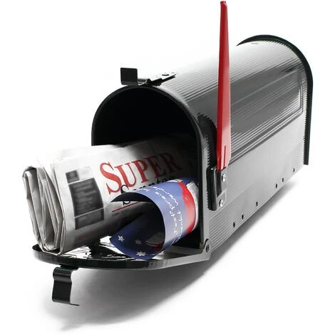 WILTEC Boite Aux Lettres Style Américain Design Couleur Noire Boite Postale US Mailbox Avec Drapeau