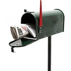 WILTEC Boite Aux Lettres US Mailbox Design Américain Vert Avec Pied De Support Correspondant