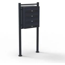 WILTEC Boite Aux Lettres Sur Pieds 4 Entrées Noire 4 Compartiments Revêtement Poudre