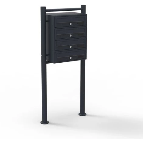 WILTEC Boite Aux Lettres Sur Pieds 4 Entrées Noire 4 Compartiments Revêtement Poudre