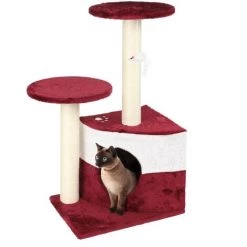 WILTEC Arbre à Chat Rouge 71cm Arbre D’escalade Arbre De Grattage Jeu Chats