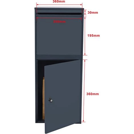 WILTEC Boite Murale à Colis Lettres Verrouillable 41x38,5x72cm Grise Usage Domestique Courrier Paquet – Image 5