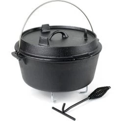 WILTEC Dutch Oven Marmite 18L Dessous-plat Lève-couvercle Fait-tout Fonte Pot Cuisson Feu Camp Camping