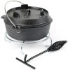 WILTEC Dutch Oven Marmite 4L Dessous-plat Lève-couvercle Fait-tout Fonte Pot Cuisson Feu Camp Camping
