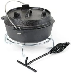 WILTEC Dutch Oven Marmite 4L Dessous-plat Lève-couvercle Fait-tout Fonte Pot Cuisson Feu Camp Camping