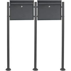 WILTEC Boite Lettres Kit Mural V13 Anthracite Revêtue Poudre Double Verrouillable Courrier Mailbox
