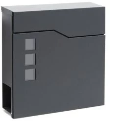 WILTEC Boite Lettre V20 Anthracite Fixation Murale Revêtue Poudre Porte Journal Revues
