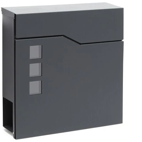 WILTEC Boite Lettre V20 Anthracite Fixation Murale Revêtue Poudre Porte Journal Revues