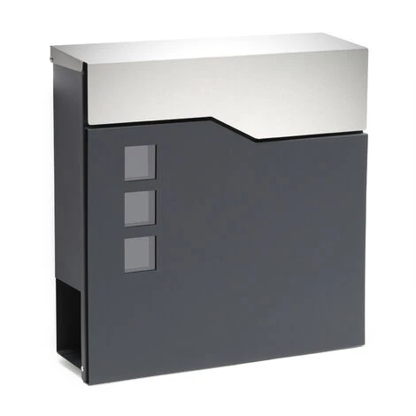 WILTEC Boite Lettre Moderne Design V20 Anthracite Fixation Murale Revêtue Poudre Porte Journal Poste Inox