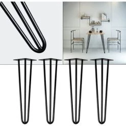 WILTEC Pieds De Table Support De Table Set 4 Pcs. Hairpin Legs Pieds De Table épingle à Cheveux Noir 71cm