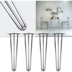 WILTEC Pieds De Table Hairpin Legs Support De Table 4x Pieds De Table En épingle à Cheveux Acier 60cm