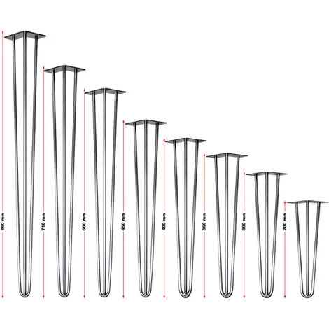 WILTEC Pieds De Table Hairpin Legs Support De Table 4x Pieds De Table En épingle à Cheveux Acier 60cm – Image 2