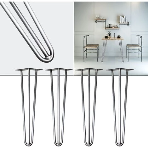 WILTEC Pieds De Table Hairpin Legs Support De Table 4x Pieds De Table En épingle à Cheveux Acier 45cm