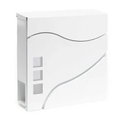 WILTEC Boite Lettres Design V28 Blanc Compartiment Journaux Fixation Murale Revêtue Poudre Porte Magazine