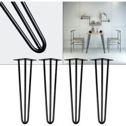 WILTEC Pieds De Table Support De Table 4 Pcs. Hairpin Legs Pieds De Table épingle à Cheveux Noir (mat) 45cm