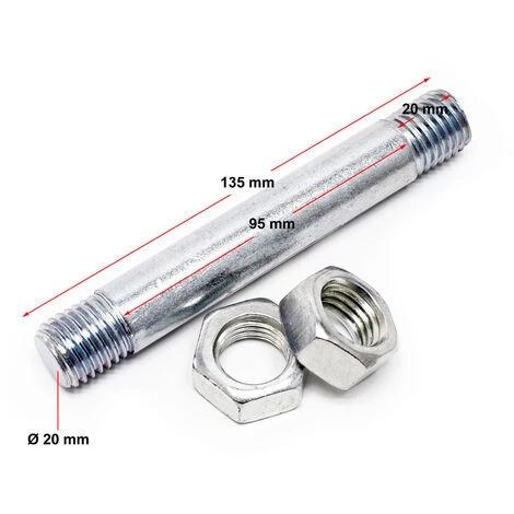 WILTEC Axe Traversant Standard Brouette. Grandeur 135x20mm. Fil. Mâle M20x26 – Image 2