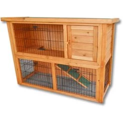 WILTEC Clapier 2 Étages Lapin & Rongeur Bois Avec Enclos Cage Cabane Petits Animaux Élevage Basse-cour