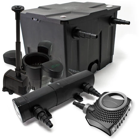 WILTEC Kit De Filtration Bassin 12000l 80W Pompe Super éco Stérilisateur UVC 18W Fontaine Ecumeur