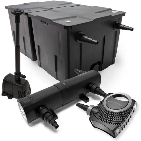 WILTEC Kit De Filtration De Bassin Bio Filtre 60000l Stérilisateur UVC 24W 80W Pompe éco Fontaine