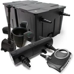 WILTEC Kit De Filtration Bassin Bio Filtre 60000l Stérilisateur UVC 24W 80W Pompe éco Fontaine Ecumeur