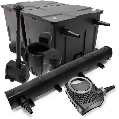 WILTEC Kit De Filtration Bassin Bio Filtre 60000l Stérilisateur UVC 72W 80W Pompe éco Fontaine