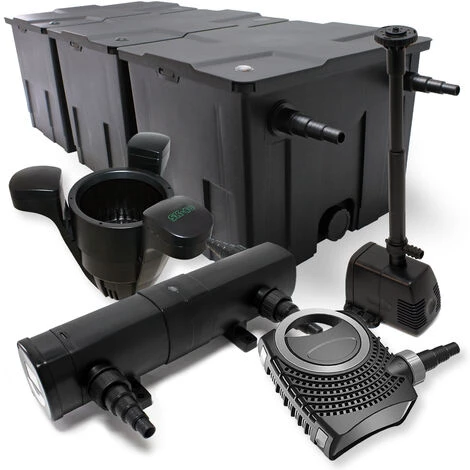 WILTEC Kit De Filtration Bassin 90000l Stérilisateur UVC 24W 80W Pompe éco Fontaine Ecumeur