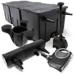 WILTEC Kit De Filtration Bassin 90000l 80W Pompe Sterilisateur UVC 18W Fontaine Ecumeur