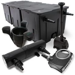 WILTEC Kit De Filtration Bassin 90000l 80W Pompe Stérilisateur UVC 24W Fontaine Ecumeur