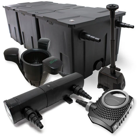 WILTEC Kit De Filtration Bassin 90000l 80W Pompe Stérilisateur UVC 24W Fontaine Ecumeur