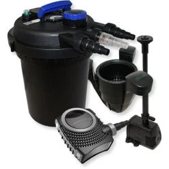 WILTEC Kit De Filtration Bassin à Pression 10000l Stérilisateur UV 11W Pompe éco Fontaine Ecumeur