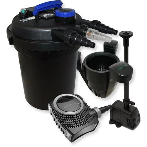 WILTEC Kit De Filtration Bassin à Pression 10000l Stérilisateur UV 11W Pompe éco Fontaine Ecumeur