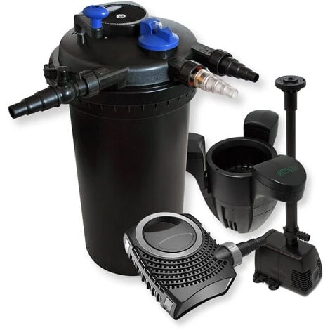 WILTEC Kit De Filtration Bassin à Pression 30000l Stérilisateur 70W Pompe éco Fontaine Ecumeur