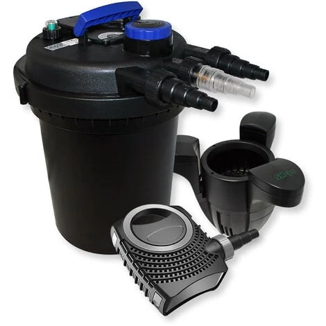 WILTEC Kit De Filtration Bassin à Pression 6000l Stérilisateur UVC 11W 70W Pompe éco Ecumeur