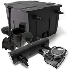 WILTEC Kit De Filtration Bassin Bio Filtre 60000l Stérilisateur UVC 18W 80W Pompe éco Fontaine Ecumeur