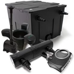 WILTEC Kit De Filtration Bassin Bio Filtre 60000l Stérilisateur UVC 24W 80W Pompe éco Fontaine Ecumeur