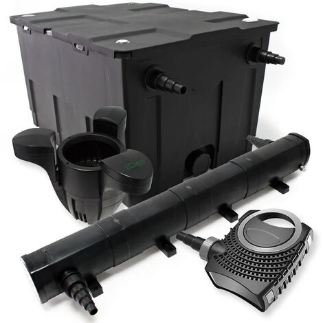 WILTEC Kit De Filtration Bassin Bio Filtre 60000l Stérilisateur UVC 72W 80W Pompe éco Ecumeur