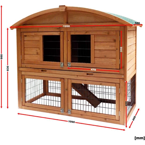 WILTEC Clapier Pour Lapins Enclos 2 Étages Maison Rongeurs Bois D’épicéa Cage Bac Excréments Jardin – Image 3
