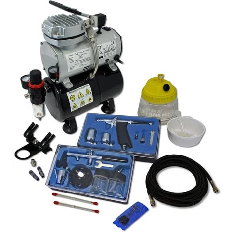 WILTEC Kit Compresseur Airbrush Professionnel AS189 Avec 2 Pistolets