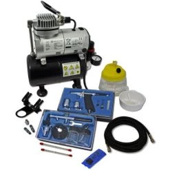 WILTEC Kit Compresseur Airbrush Professionnel AS186 Avec Deux Pistolets
