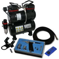 WILTEC Kit Compresseur Airbrush AS196 Pour Débutants Avec Un Pistolet Aérographe