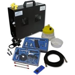 WILTEC Kit Compresseur Airbrush AS196A Professionnel Avec Deux Aérographes