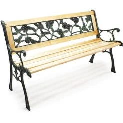 WILTEC Banc De Jardin Banquette Inge En Bois Et Fer De Fonte Dossier Avec Design De Roses Deux Places