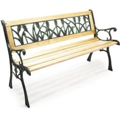 WILTEC Banc De Jardin Banquette Ulrike En Bois Et Fer De Fonte Design Tulipes 2 Places Extérieur Terrasse