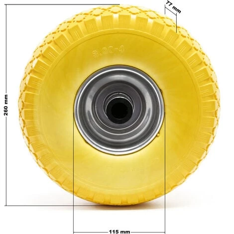 WILTEC Roue PU 3.00-4 260mm En Caoutchouc Plein Increvable Avec Jante En Métal Pour Le Montage Des Aides Au Transport – Image 2
