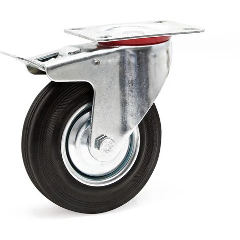 WILTEC Roulette Blocage Double Ø 125 Mm Roue Caoutchouc Jante Métal 100Kg Charge Transport Appareil Meuble