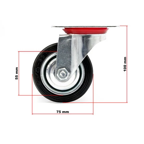 WILTEC Roulette Fixe Ø 75 Mm Roue Caoutchouc Jante Métal 50 Kg Charge Transport Appareil Accessoires Meuble – Image 3