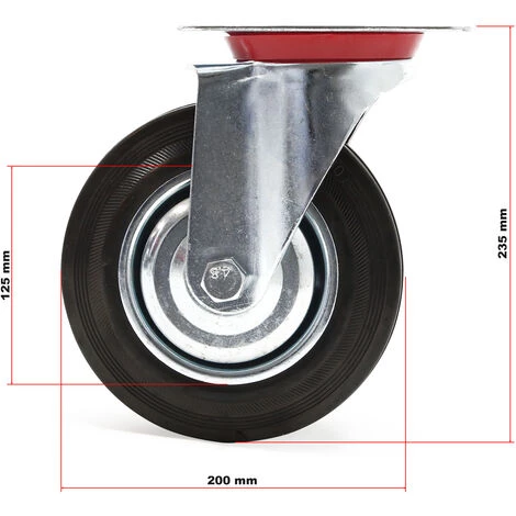 WILTEC Roulette Fixe Ø 200mm Roue Caoutchouc Jante Métal 150 Kg Transport Appareil Accessoire Meuble – Image 3
